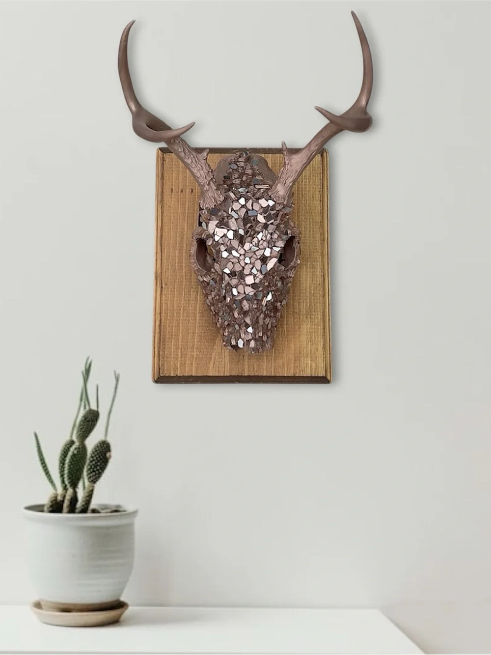 Rose Gold Fireglass Bedazzled Deer Skull Wall Art Home Decor Boho taxidermy